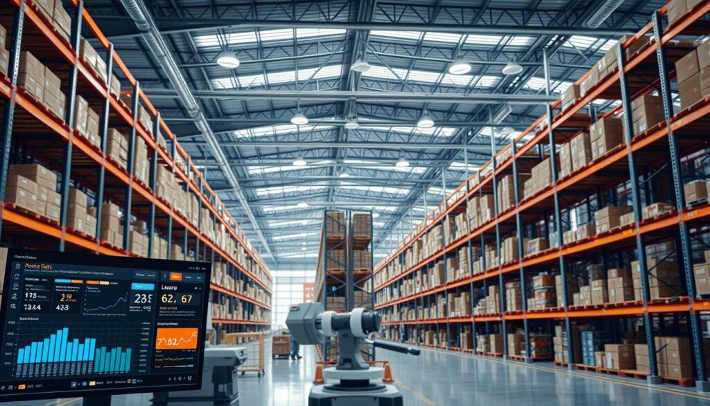A well-lit, visually engaging scene depicting real-time inventory management powered by Precision Data Strategies' AI-driven analytics. In the foreground, a futuristic digital dashboard displays live inventory data, stock levels, and anomaly alerts. The middle ground features automated robotic shelves efficiently organizing and replenishing products. In the background, a vast, interconnected warehouse with high ceilings, sleek metallic accents, and an abundance of natural light creates a sense of technological sophistication. The overall atmosphere conveys a seamless, data-driven inventory ecosystem that empowers businesses to make informed decisions and maintain optimal stock levels. A well-lit, visually engaging scene depicting real-time inventory management powered by Precision Data Strategies' AI-driven analytics. In the foreground, a futuristic digital dashboard displays live inventory data, stock levels, and anomaly alerts. The middle ground features automated robotic shelves efficiently organizing and replenishing products. In the background, a vast, interconnected warehouse with high ceilings, sleek metallic accents, and an abundance of natural light creates a sense of technological sophistication. The overall atmosphere conveys a seamless, data-driven inventory ecosystem that empowers businesses to make informed decisions and maintain optimal stock levels.